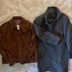 48 Hour Bundle Special 2 coats.Purple Label calf suede.Club Monaco tunnel Neck